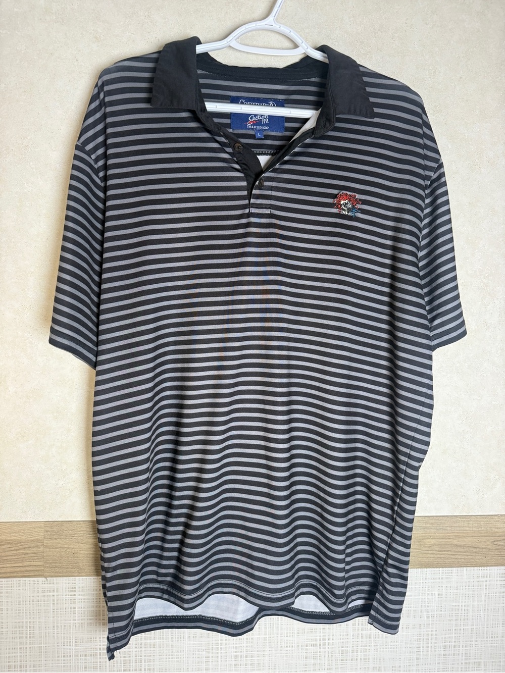 Grateful Dead Section 119 Men's Short-Sleeve Striped Polo in Black and Gray